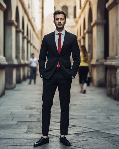 Black Suit with Red Accents
